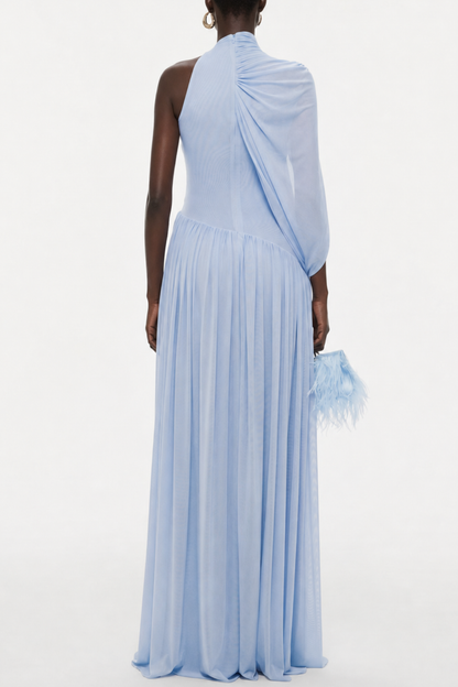 Zhuria One Shoulder Asymmetric Draped Maxi Dress - Blue