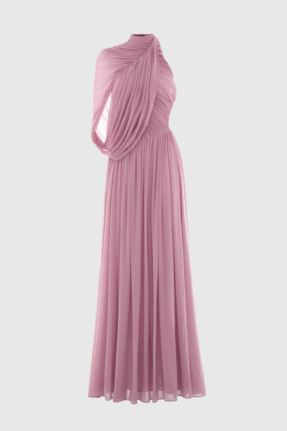 Zhuria One Shoulder Asymmetric Draped Maxi Dress - Pink