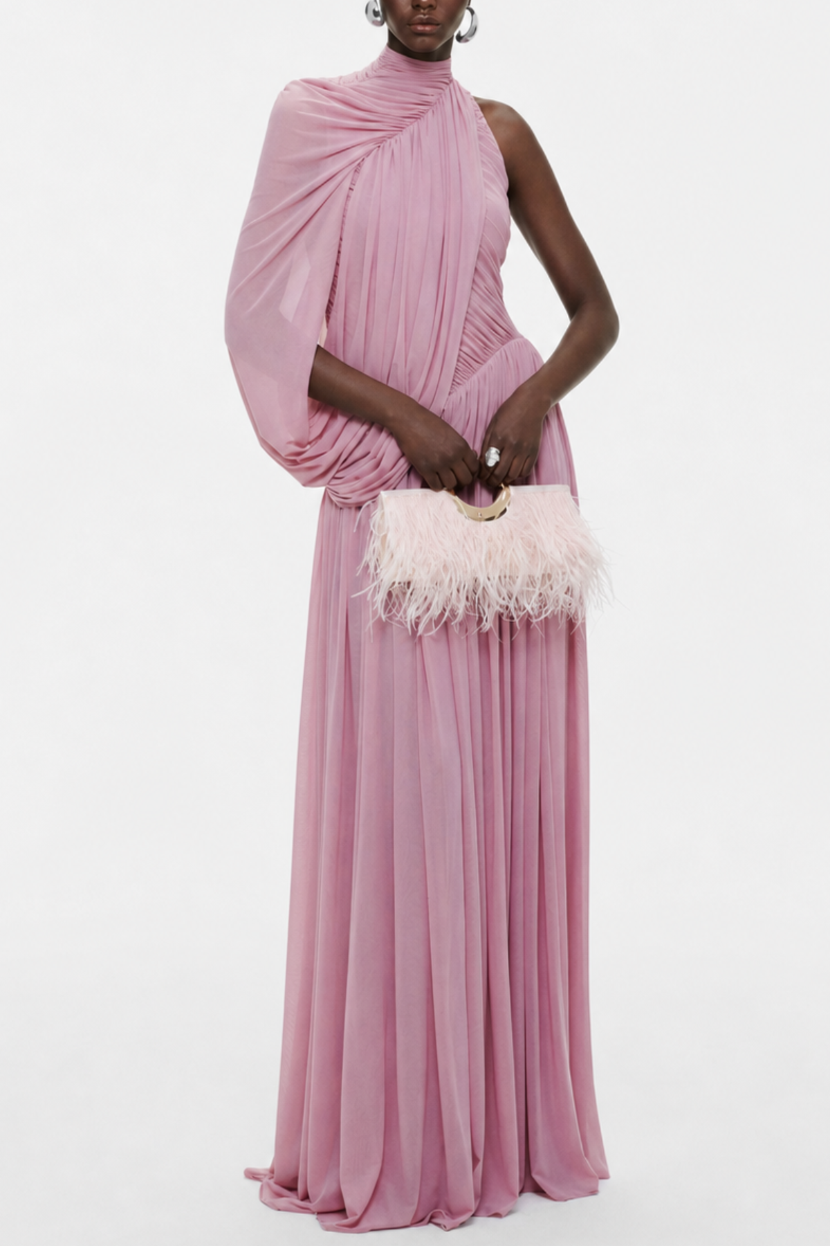 Zhuria One Shoulder Asymmetric Draped Maxi Dress - Pink