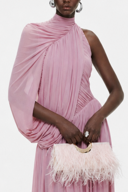 Zhuria One Shoulder Asymmetric Draped Maxi Dress - Pink