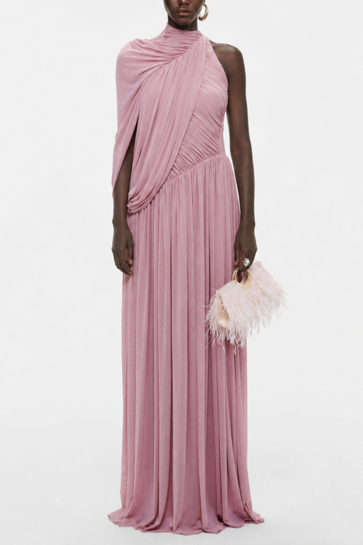 Zhuria One Shoulder Asymmetric Draped Maxi Dress - Pink