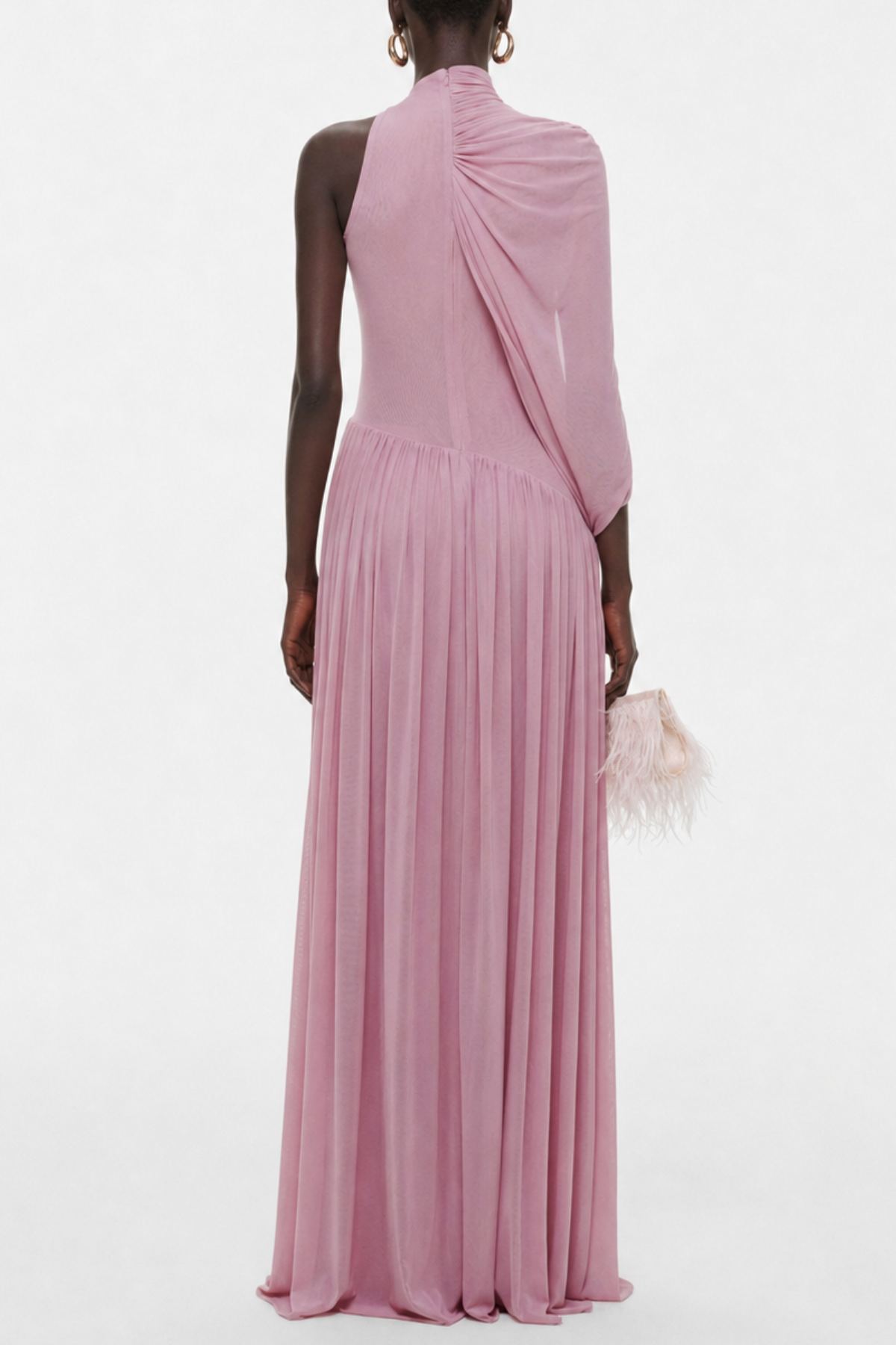 Zhuria One Shoulder Asymmetric Draped Maxi Dress - Pink