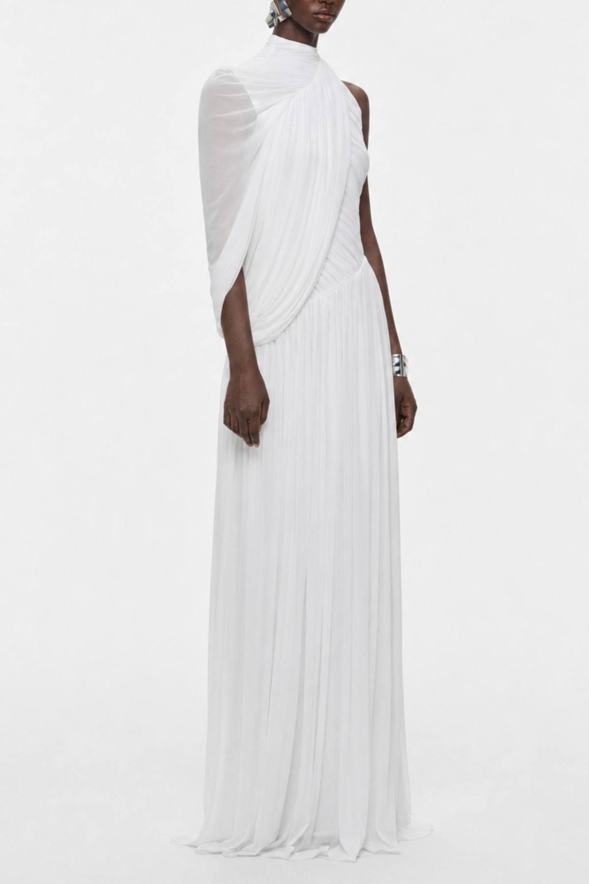 Zhuria One Shoulder Asymmetric Draped Maxi Dress - White