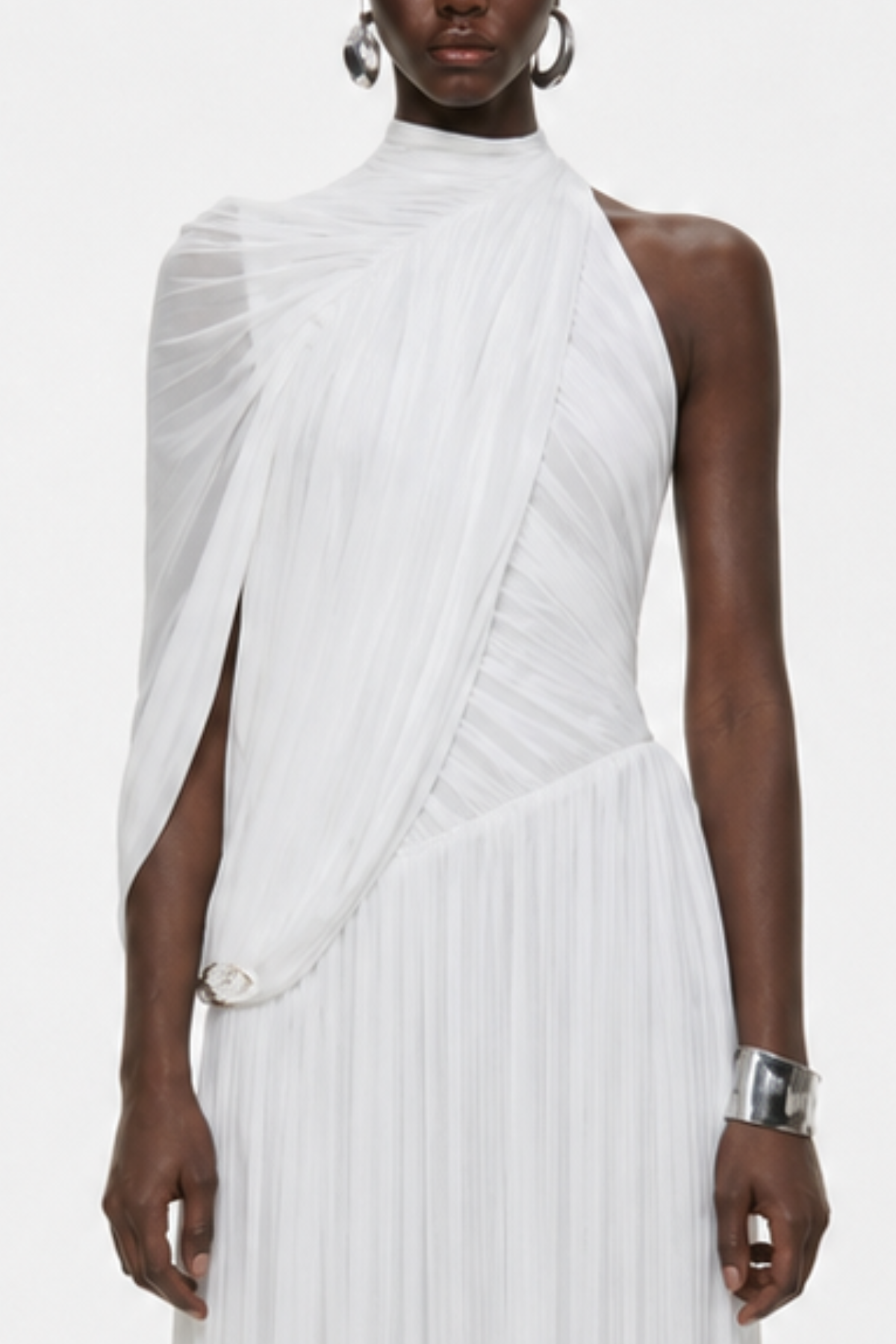 Zhuria One Shoulder Asymmetric Draped Maxi Dress - White