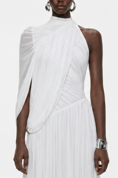 Zhuria One Shoulder Asymmetric Draped Maxi Dress - White