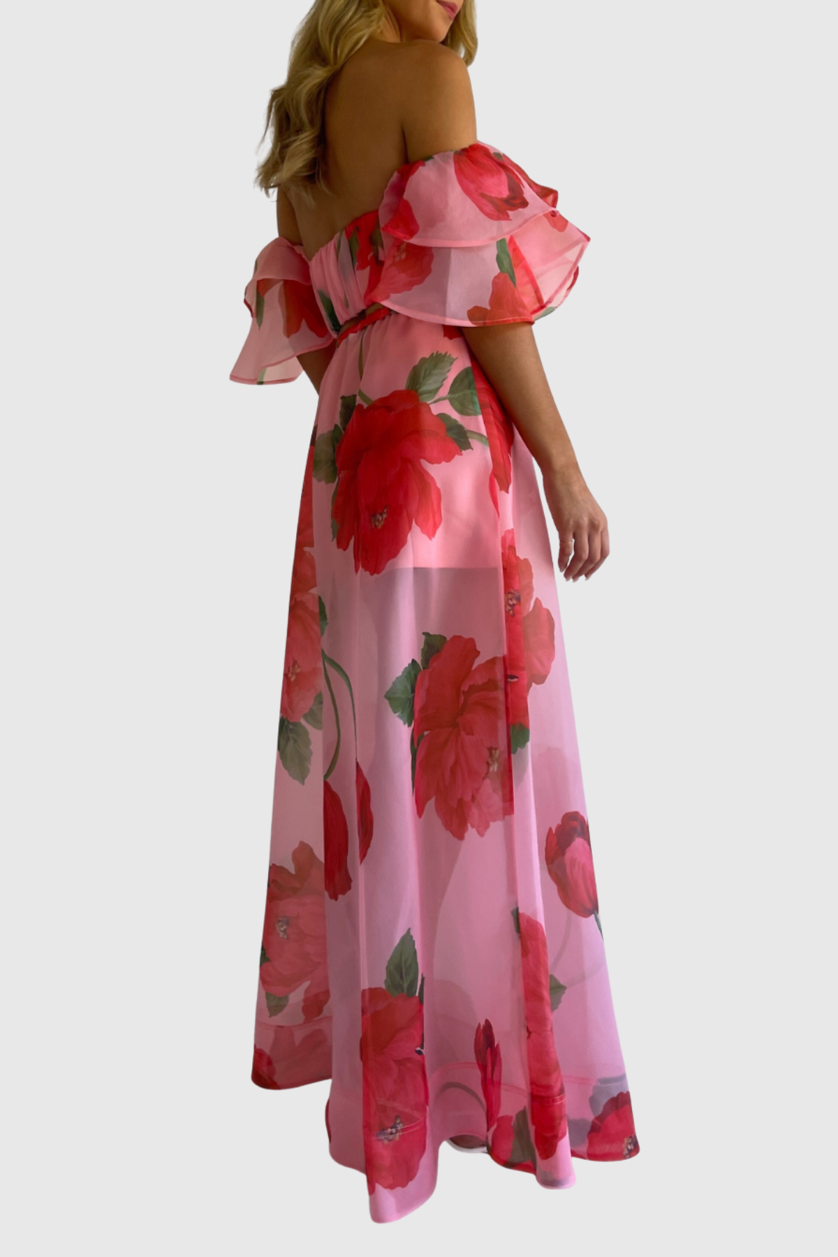 Ziley Off Shoulder Floral Top & Maxi Skirt Set - Red