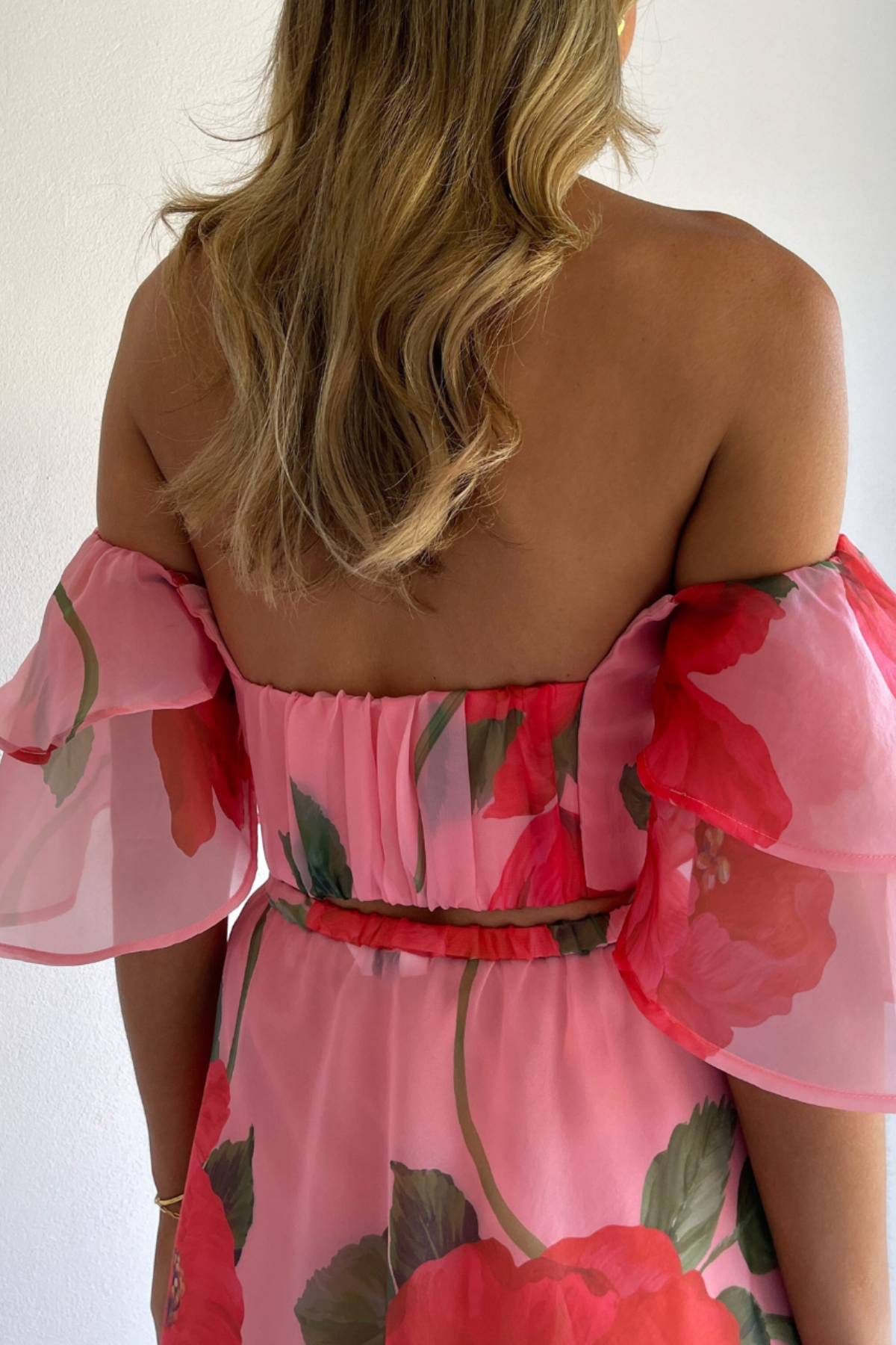 Ziley Off Shoulder Floral Top & Maxi Skirt Set - Red