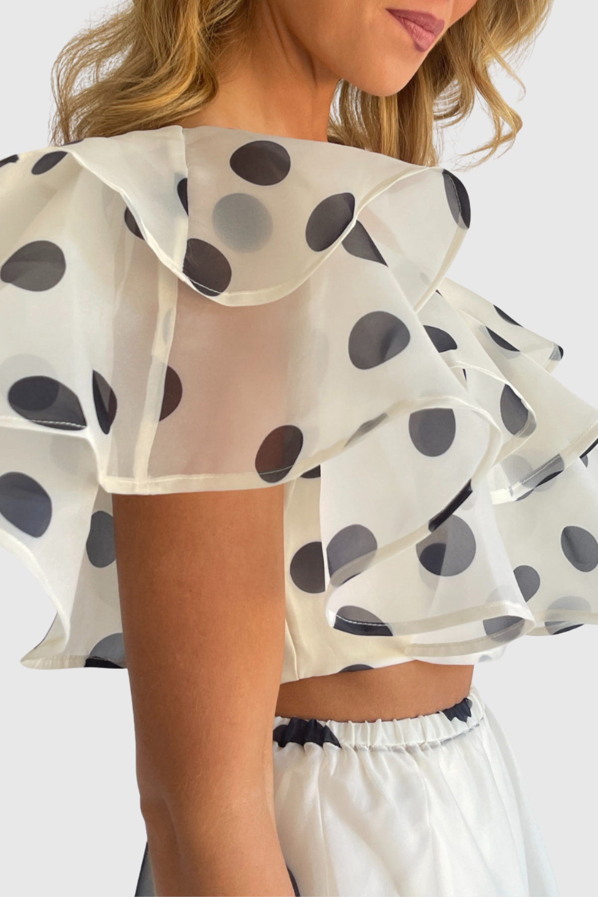 Ziley Off Shoulder Polka Dot Top & Maxi Skirt Set - White