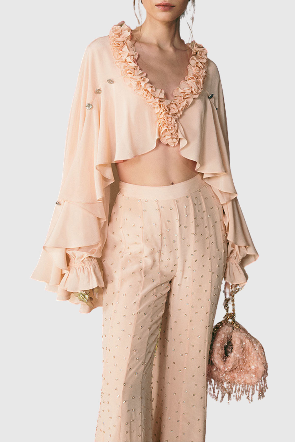 Zillah Ruffle Top & Crystal Pants Set