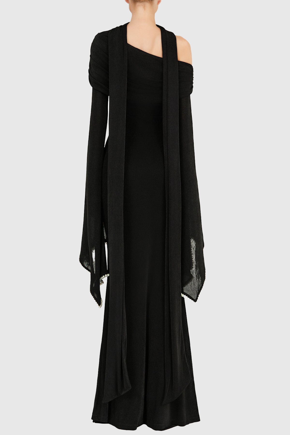 Zisel Pearl Trim Cutout Ruched Maxi Dress - Black