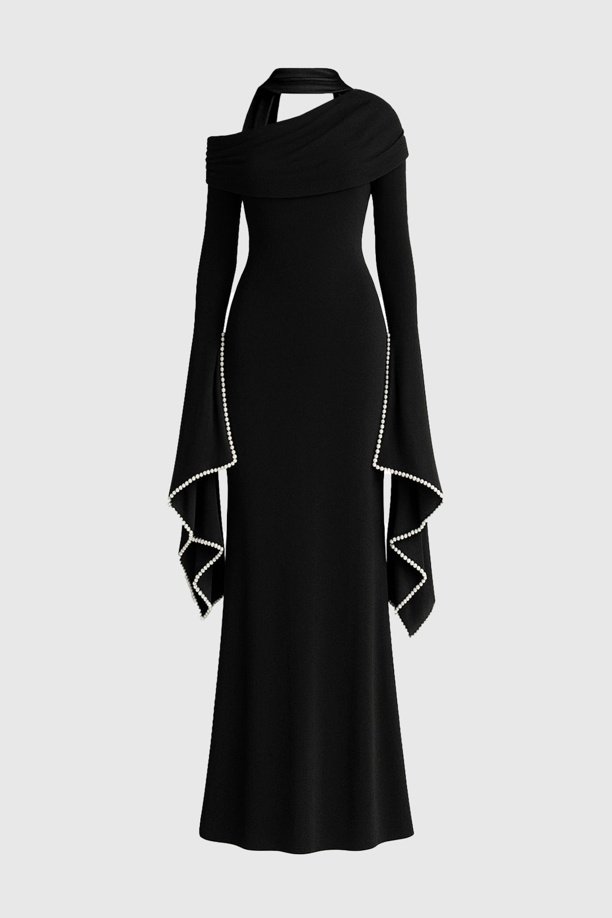 Zisel Pearl Trim Cutout Ruched Maxi Dress - Black