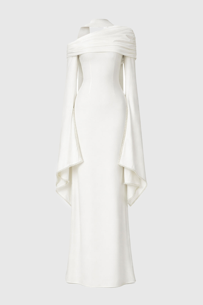 Zisel Pearl Trim Cutout Ruched Maxi Dress - White