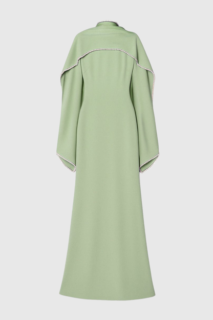 Zisel Pearl Trim Shawl Maxi Dress - Green