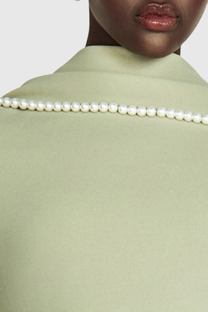 Zisel Pearl Trim Shawl Maxi Dress - Green