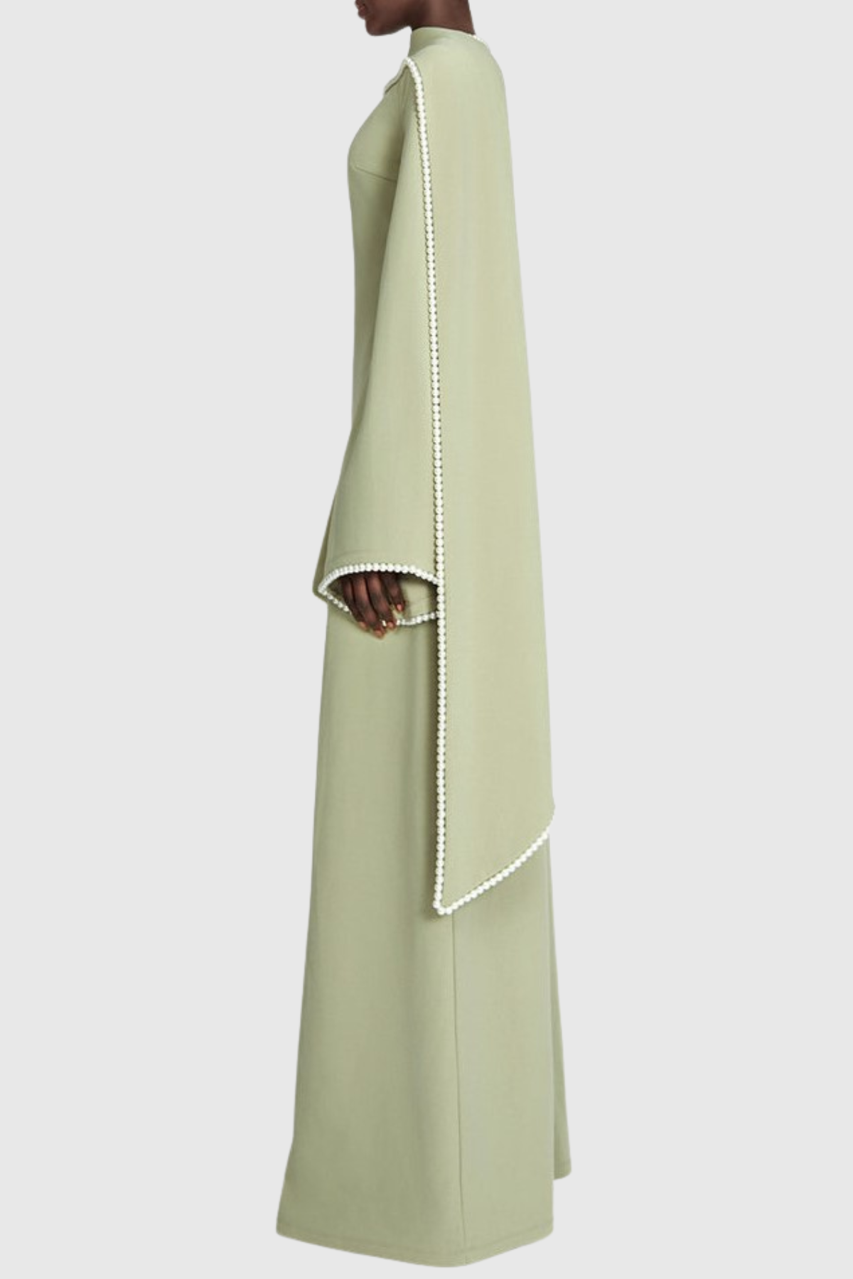 Zisel Pearl Trim Shawl Maxi Dress - Green