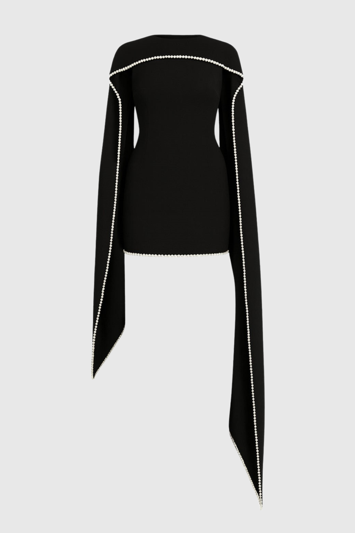 Zisel Pearl Trim Shawl Mini Dress - Black