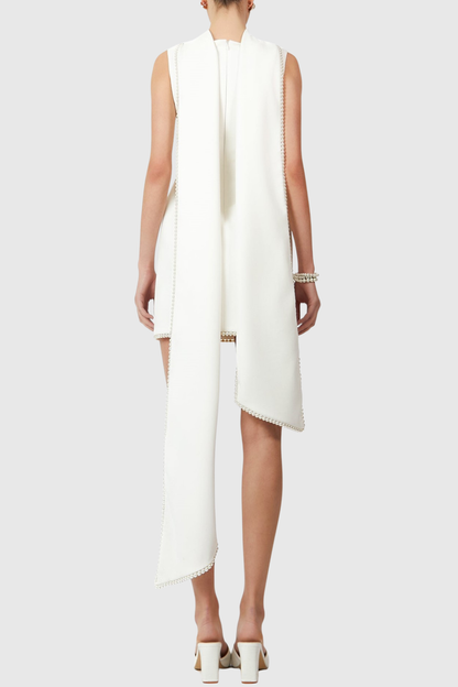 Zisel Pearl Trim Shawl Mini Dress - White