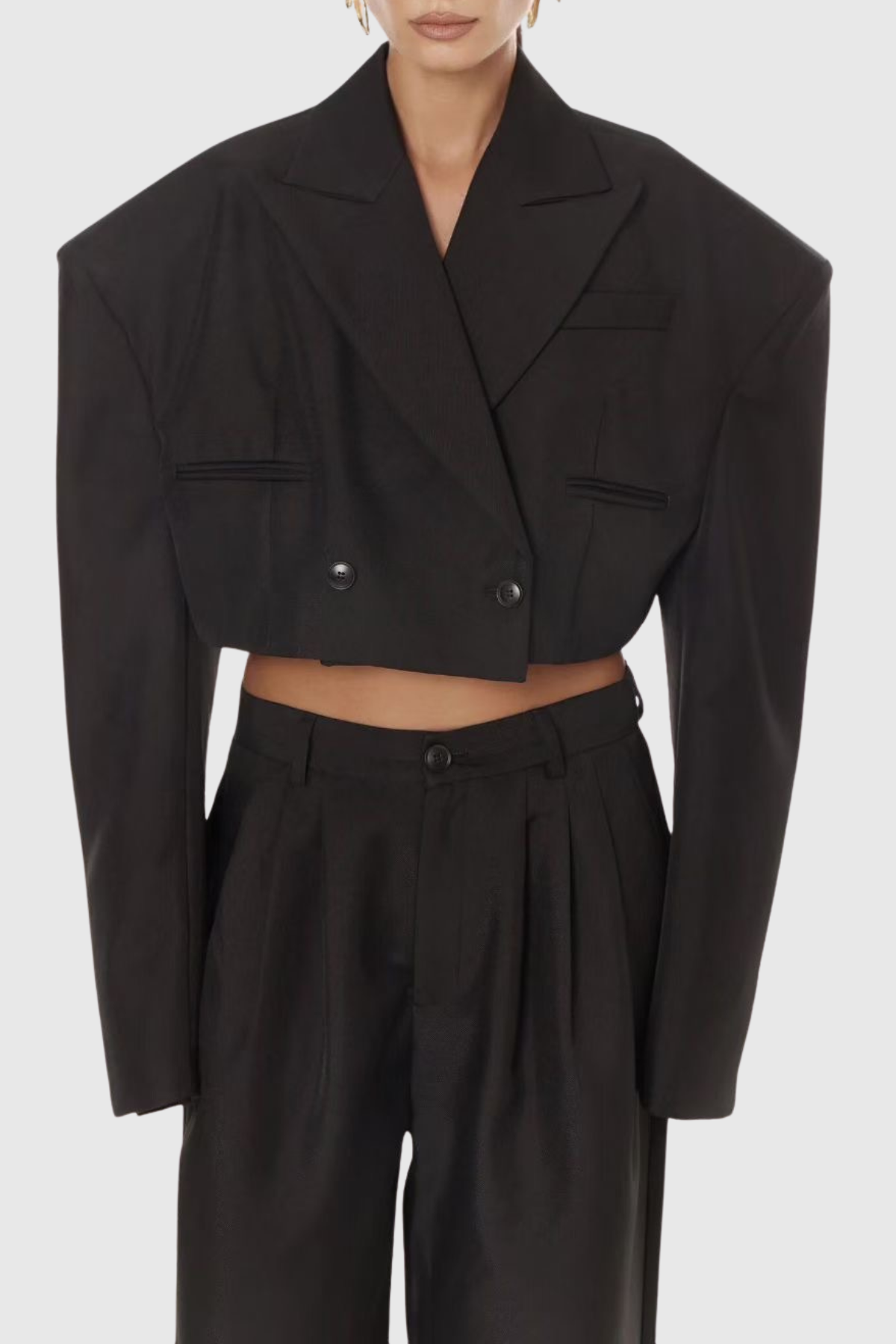Ziyare Cropped Blazer & Trousers Set - Black