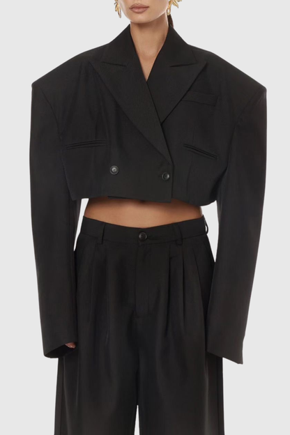 Ziyare Cropped Blazer & Trousers Set - Black