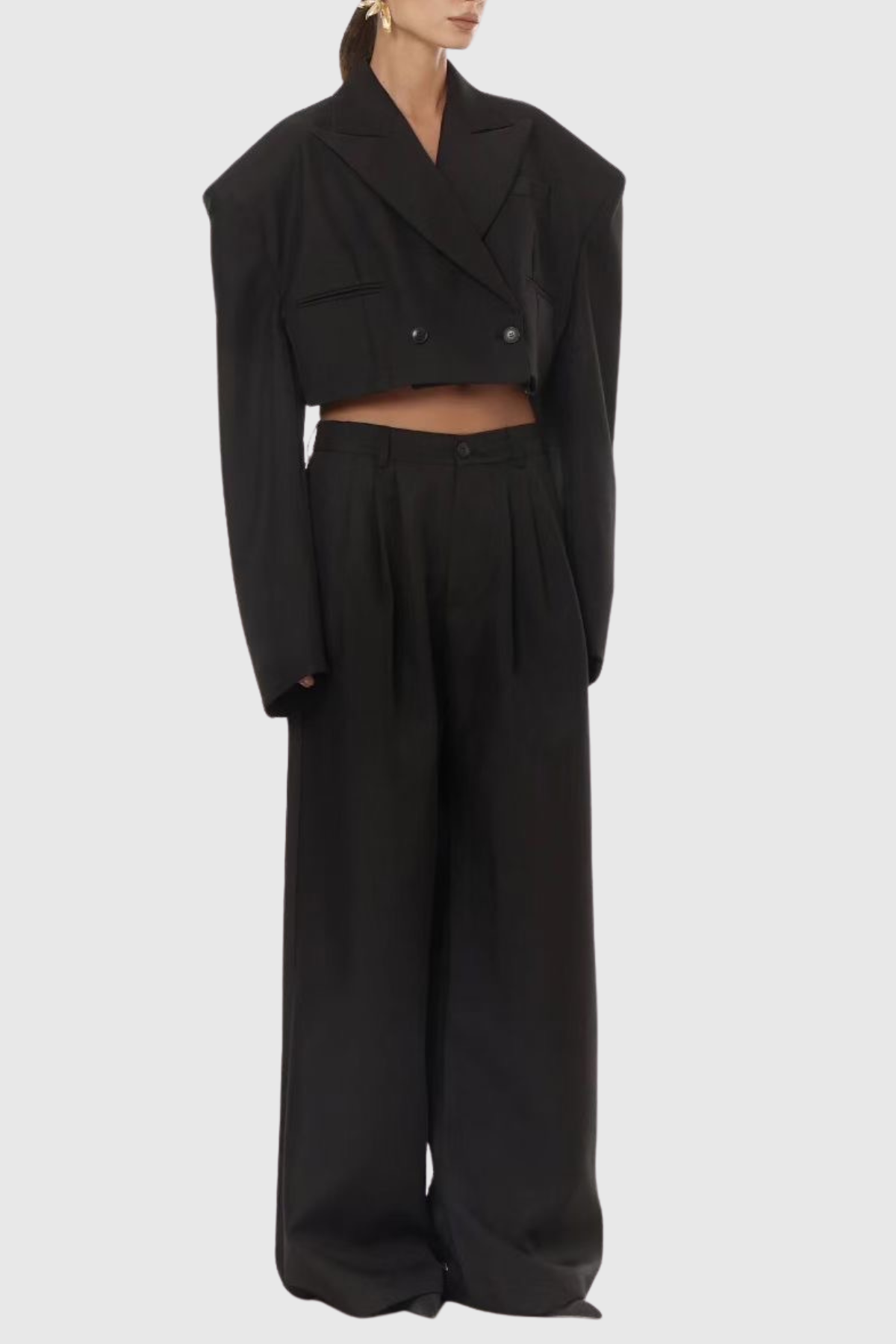 Ziyare Cropped Blazer & Trousers Set - Black