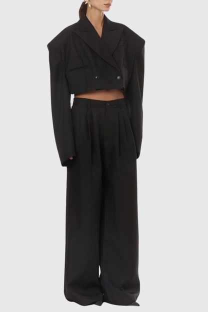 Ziyare Cropped Blazer & Trousers Set - Black