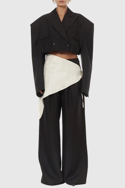 Ziyare Cropped Blazer & Trousers Set - Black