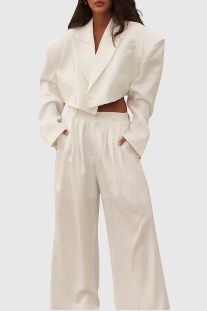 Ziyare Cropped Blazer & Trousers Set - White