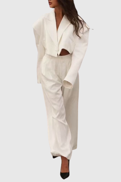 Ziyare Cropped Blazer & Trousers Set - White