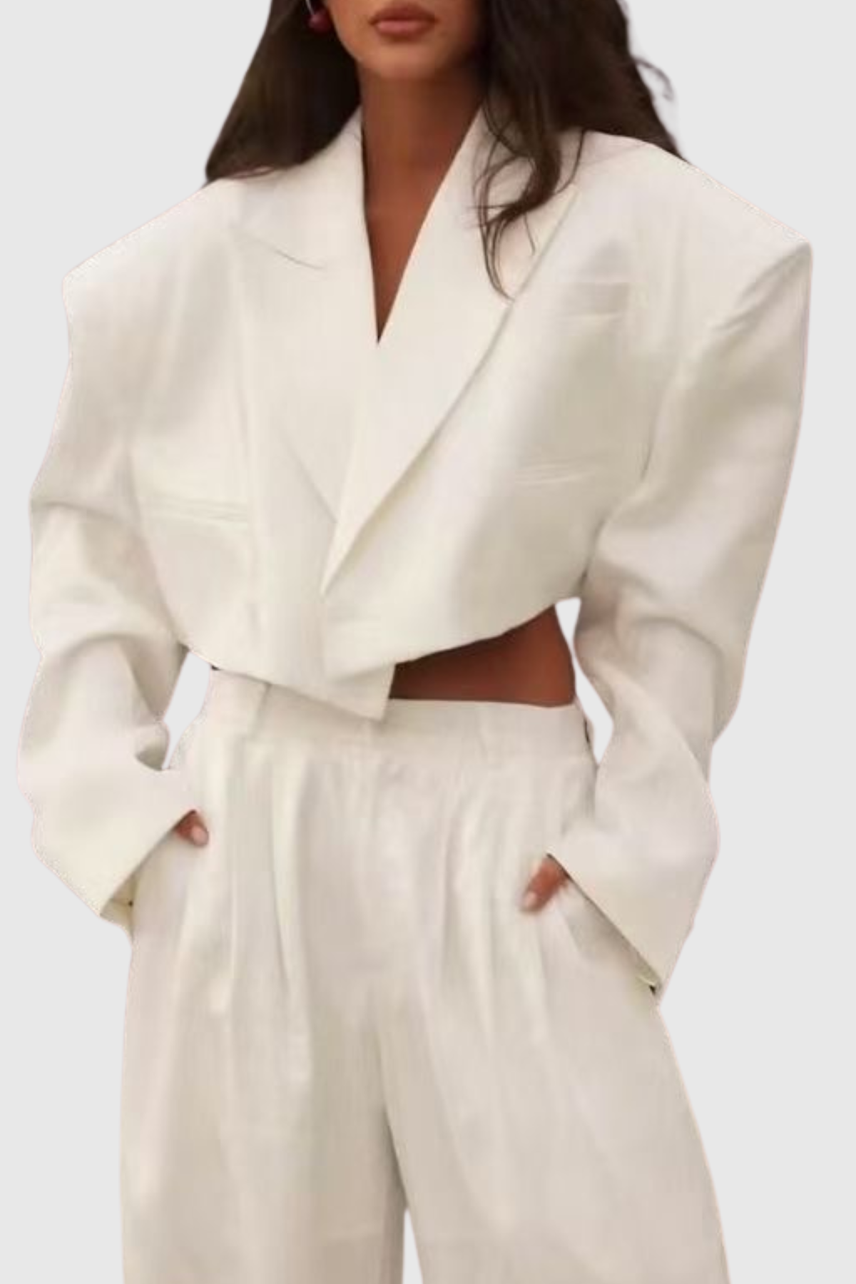 Ziyare Cropped Blazer & Trousers Set - White