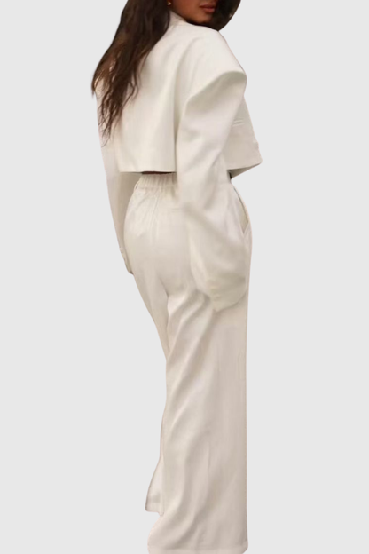Ziyare Cropped Blazer & Trousers Set - White