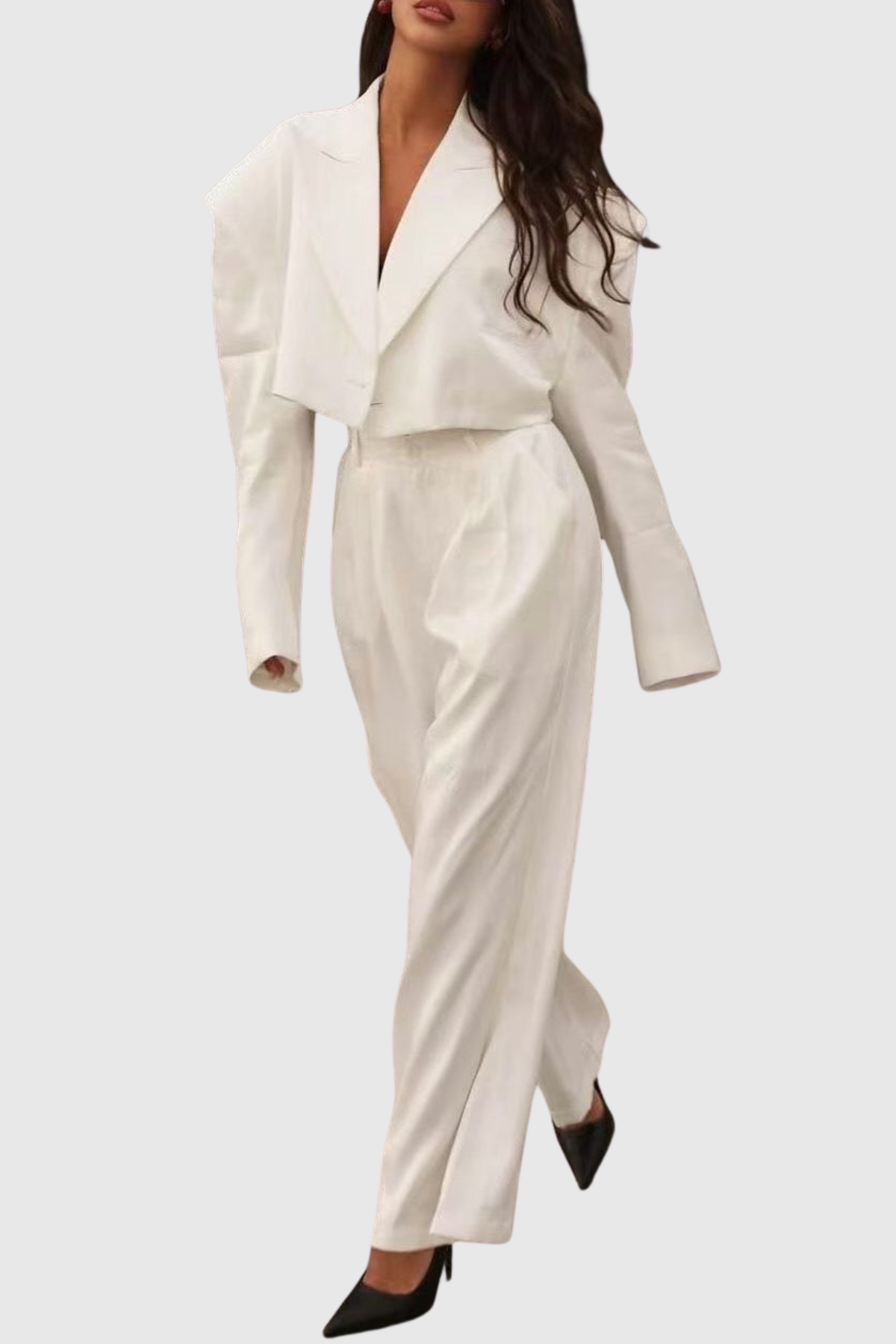 Ziyare Cropped Blazer & Trousers Set - White