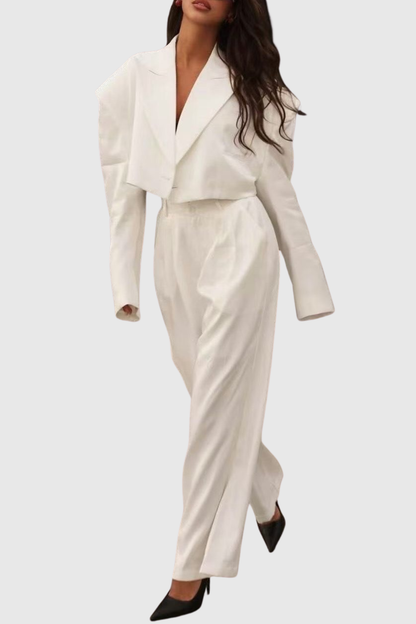 Ziyare Cropped Blazer & Trousers Set - White
