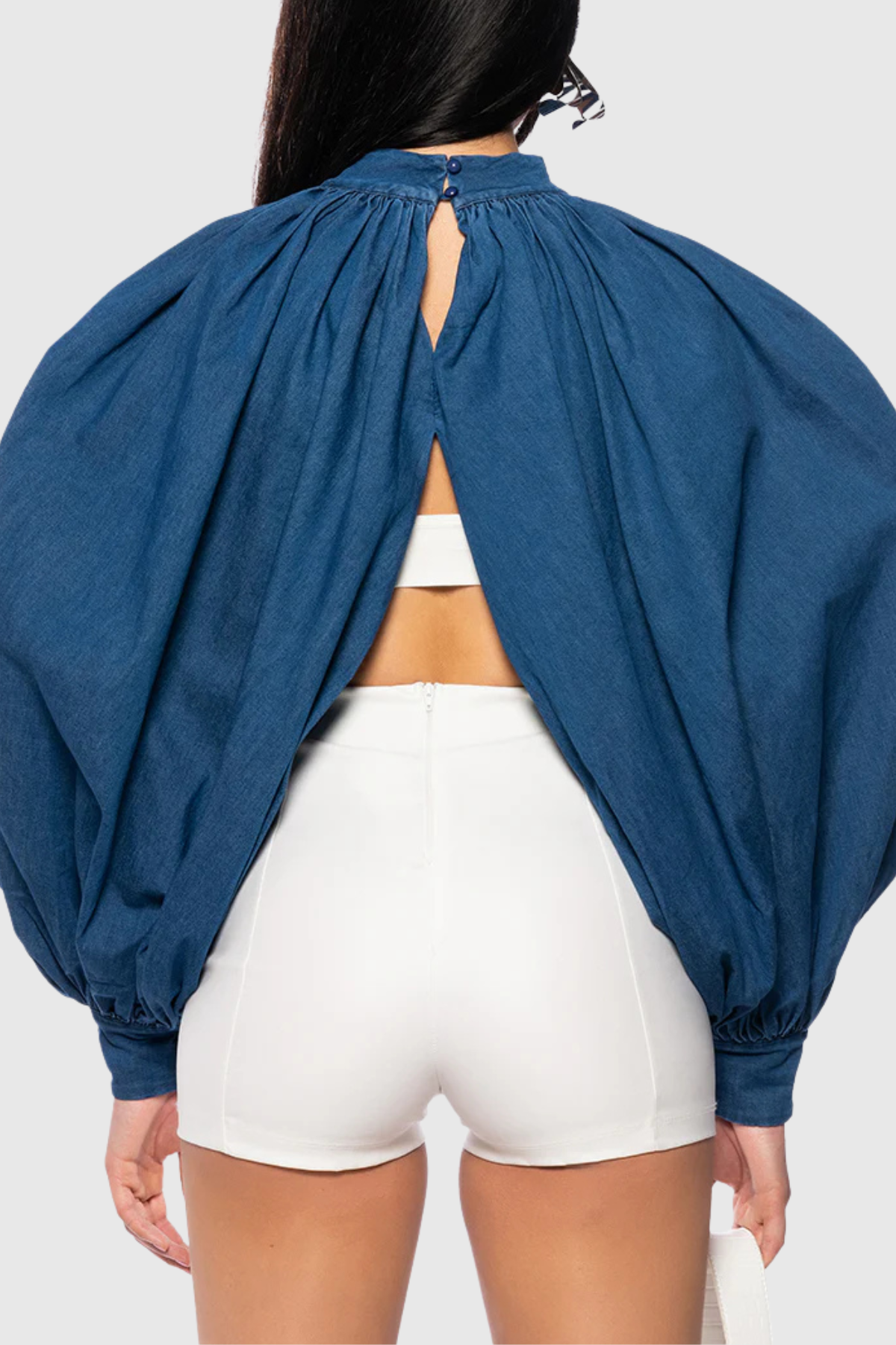 Zndigo Ruched Slit Denim Top - Navy