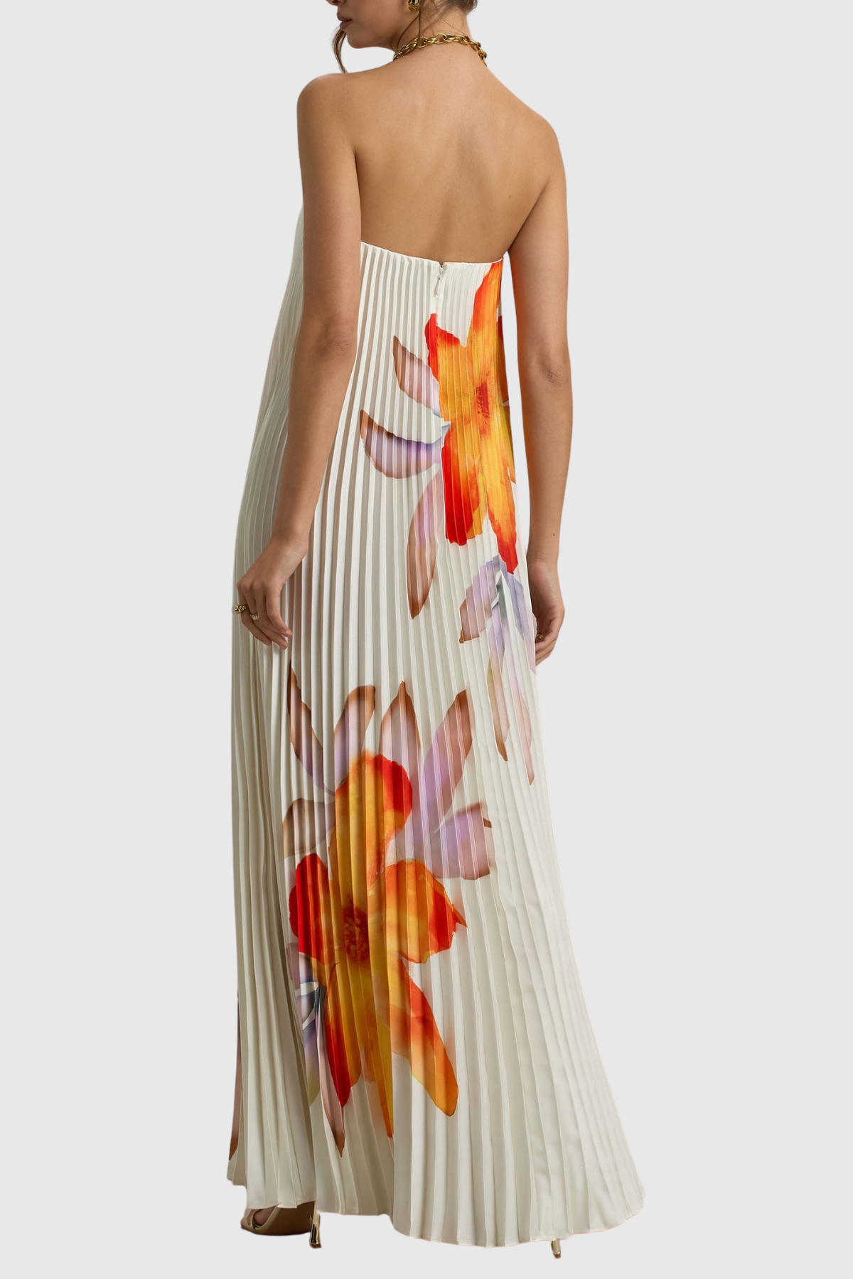 Zorana Floral Strapless Pleated Maxi Dress