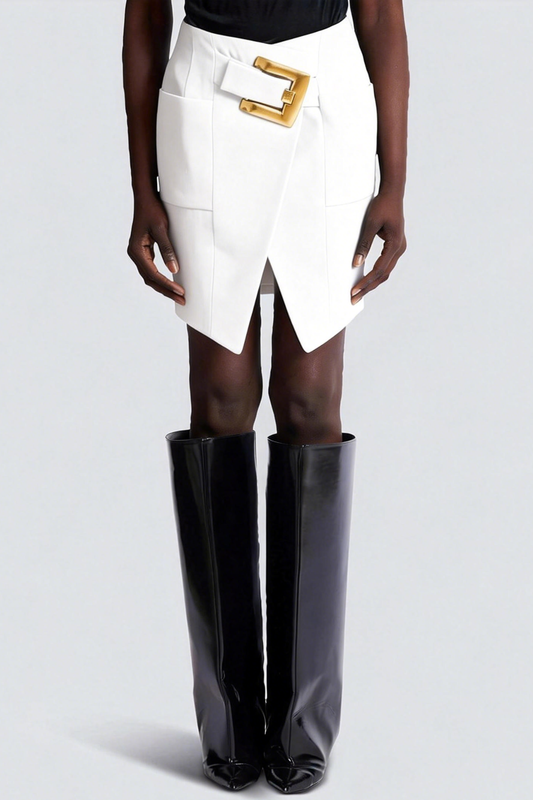 Zuko Gold Belted Mini Skirt - White