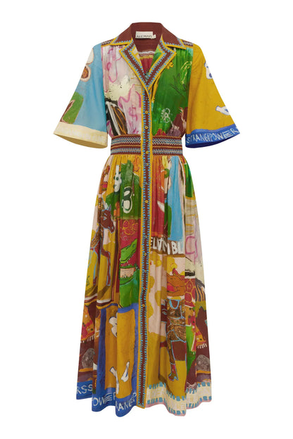 Abstract Animal Print Shirt Midi Dress