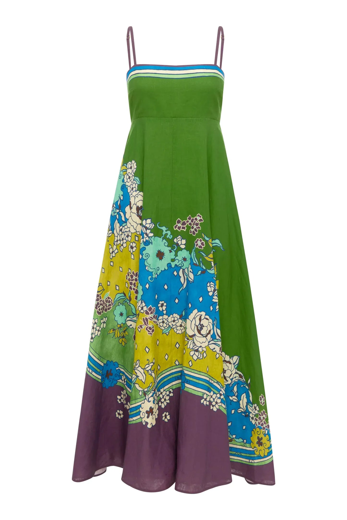 Alemais Color Block Floral Print Spaghetti Strap Midi Dress
