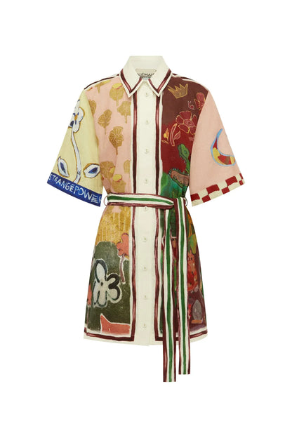 Alemais Color Block Art Print Shirt Mini Dress