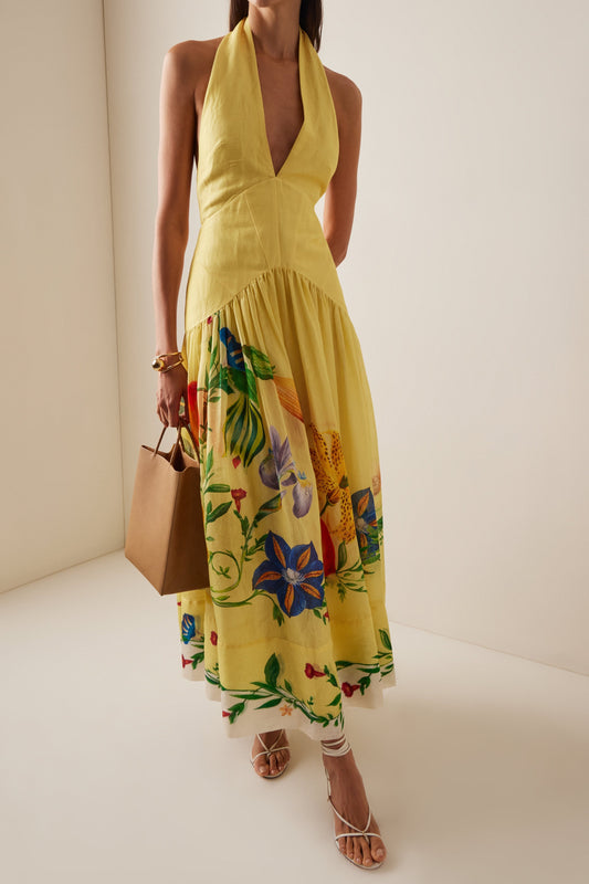 Dahlia Linen-Blend Halter maxi dress - yellow