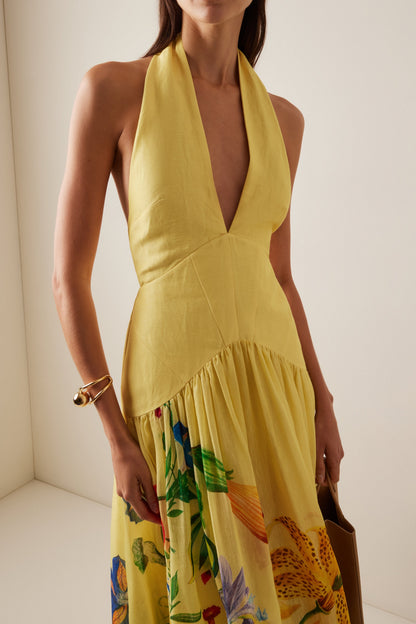 Dahlia Linen-Blend Halter maxi dress - yellow