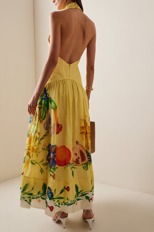 Dahlia Linen-Blend Halter maxi dress - yellow