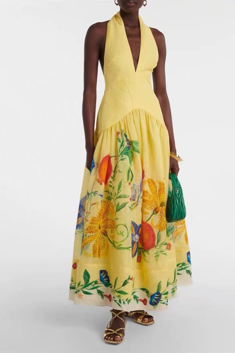 Dahlia Linen-Blend Halter maxi dress - yellow