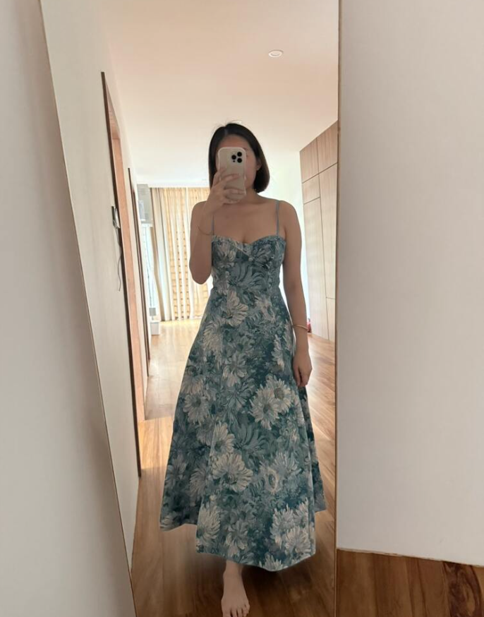 nicola Oil painting jacquard maxi dress - green  & blue