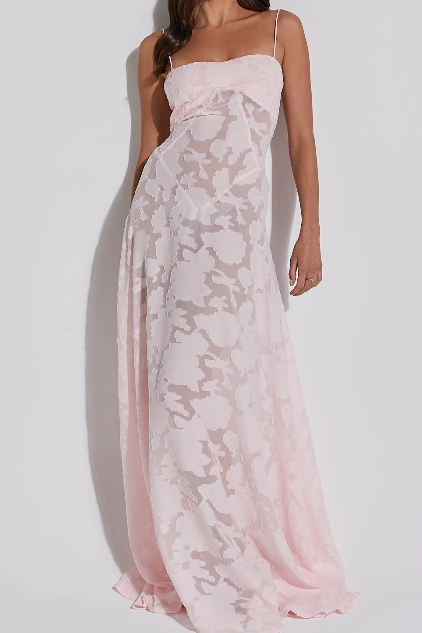 Sheer Jacquard Maxi Dress in Pink