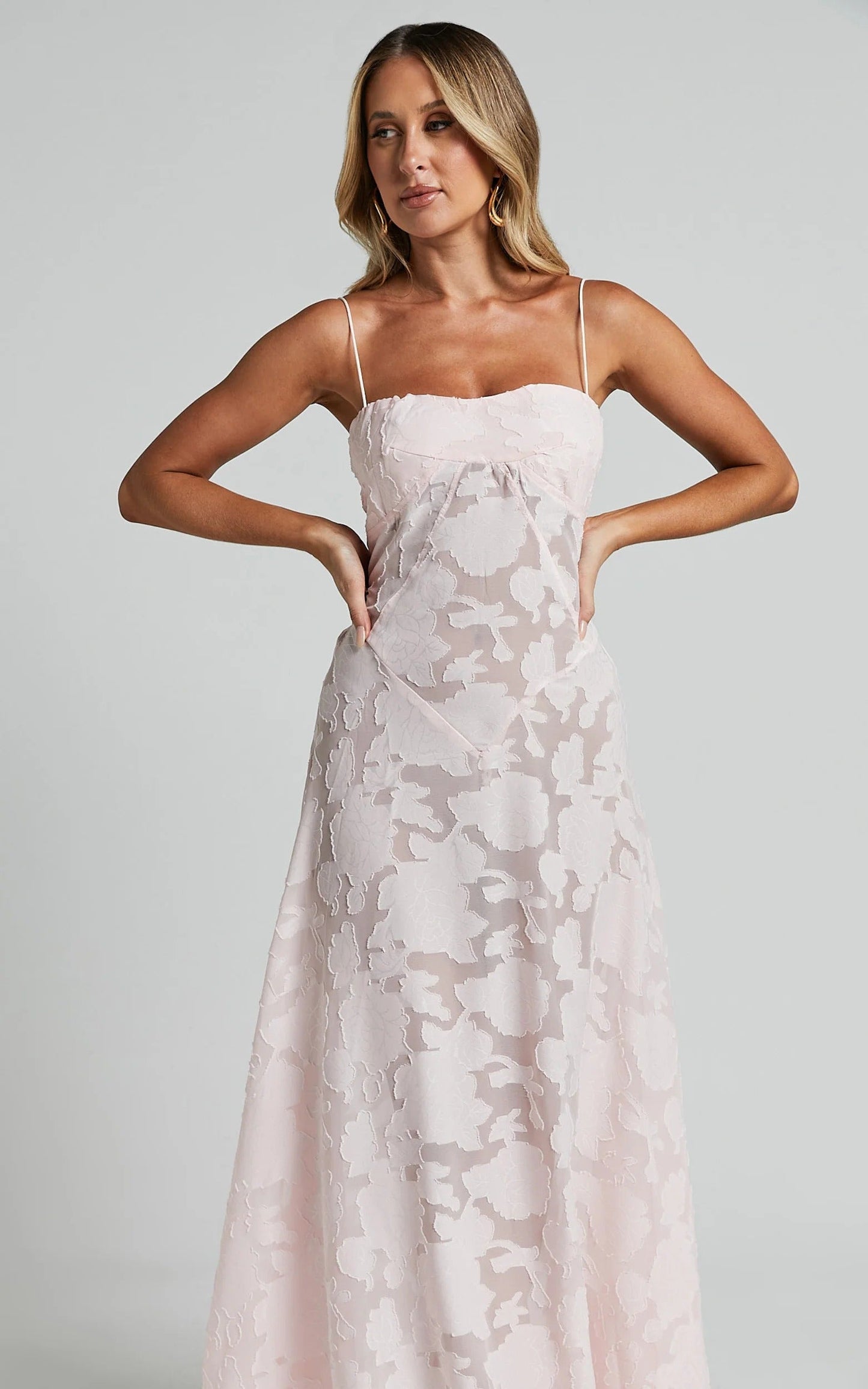 Sheer Jacquard Maxi Dress in Pink