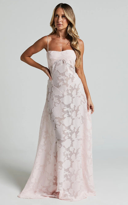 Sheer Jacquard Maxi Dress in Pink