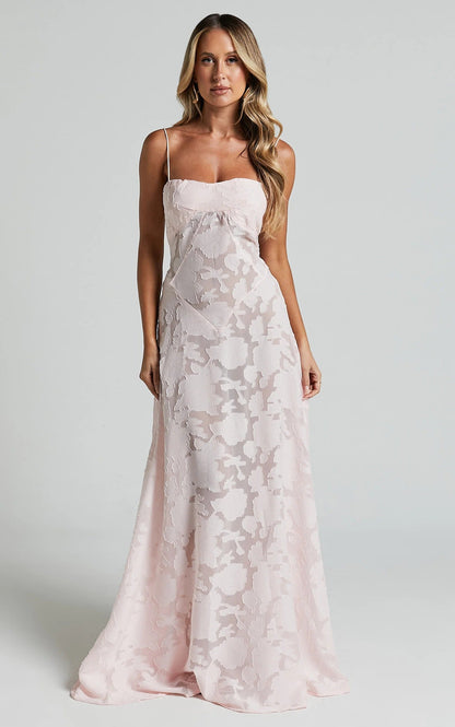 Sheer Jacquard Maxi Dress in Pink
