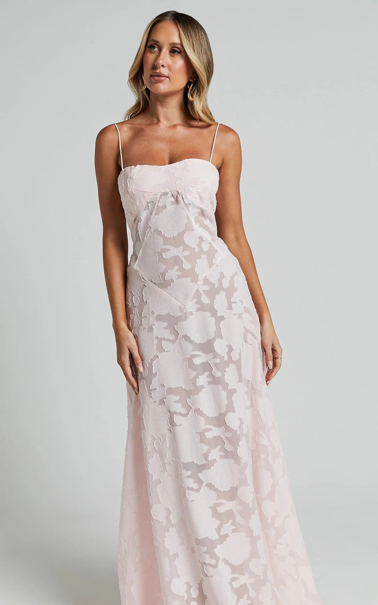 Sheer Jacquard Maxi Dress in Pink
