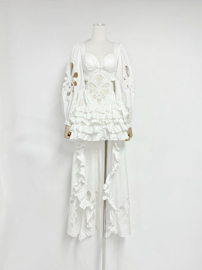 White Ruffle High-Low Cut-Out Midi Dress Premium Fabric - product view 10