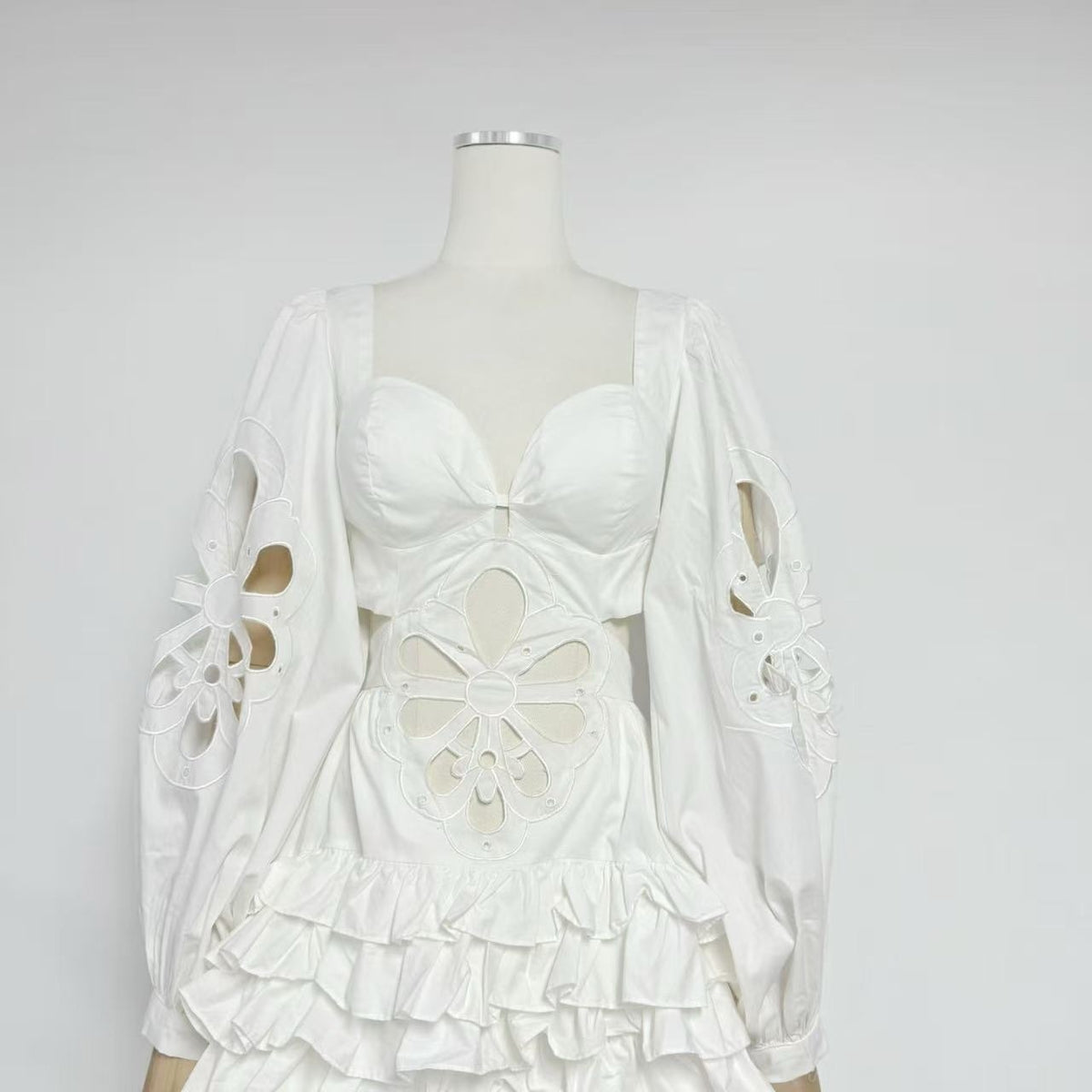 White Ruffle High-Low Cut-Out Midi Dress Premium Fabric - product view 5